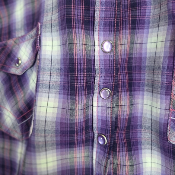 Outback Trading Co. Purple Button Down Plaid Shirt Size 1X - Picture 4 of 6